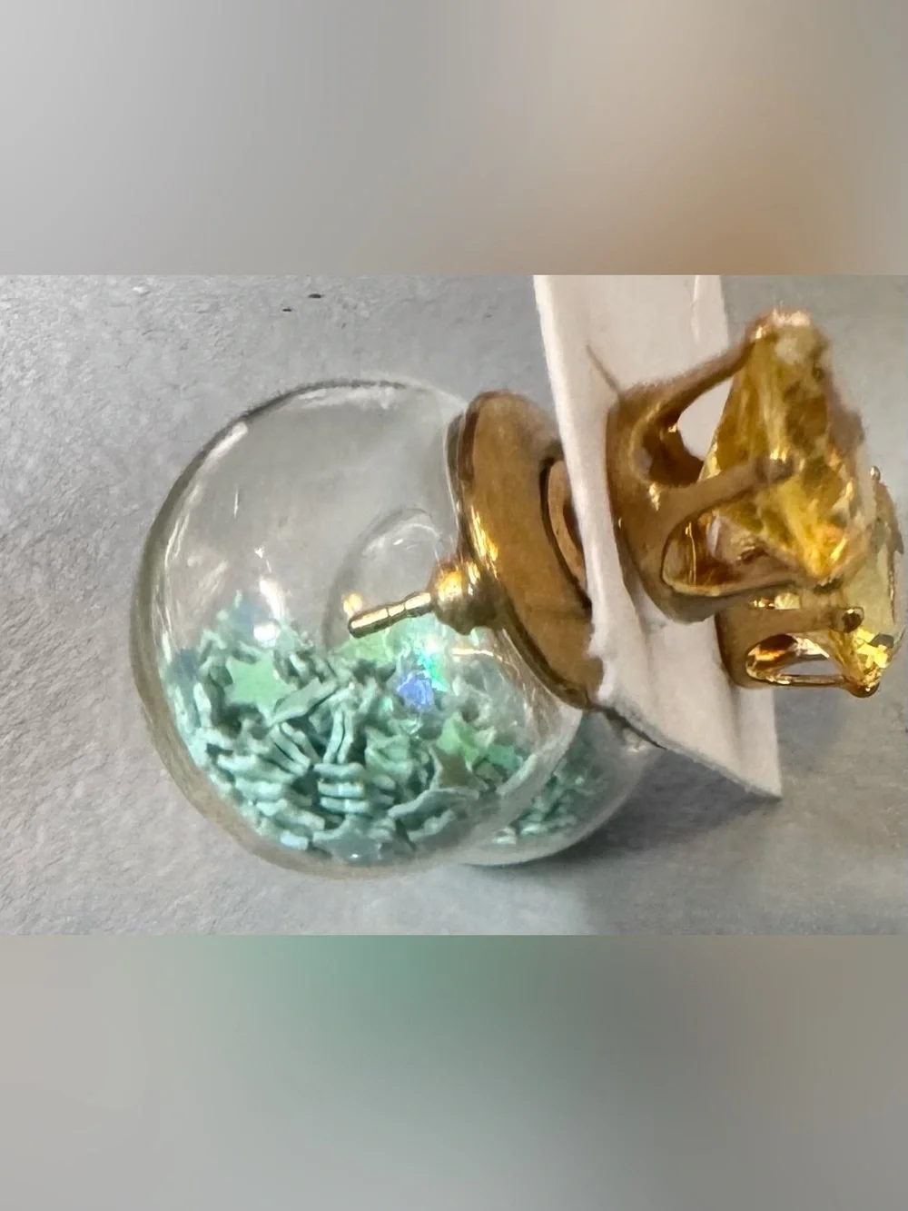 Mint Green Star Confetti glass Dome Stud Earrings classy chic Crystal
